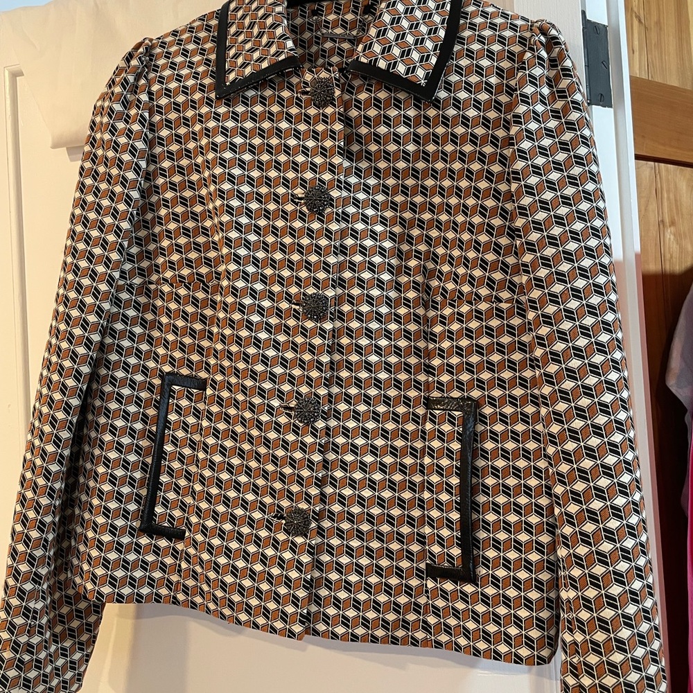 Elie Tahari Black and Brown Geometric Blazer
